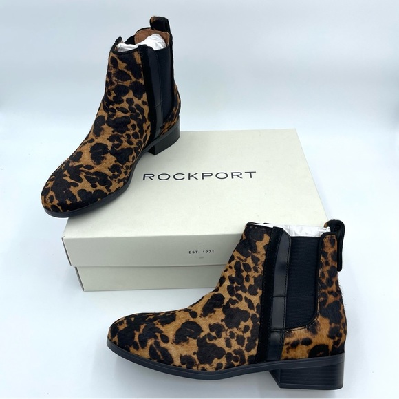 Women S Rockport Larkyn Chelsea Boot Leopard Hair Size 7M NIB - Picture 4 of 17